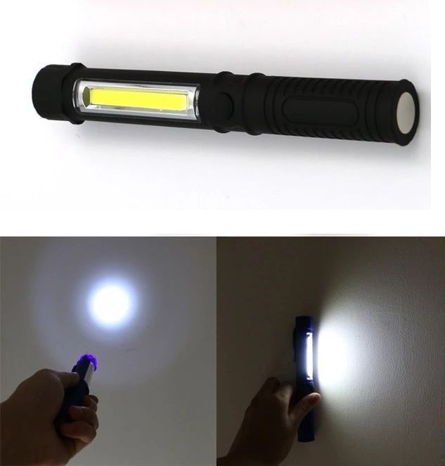 Фонарик 2 COB + магнит  Черный