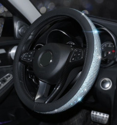 Оплетка на руль   Swarovski - М,  Черный с синими стразами