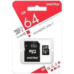Карта памяти  Smartbuy MicroSDXC 64GB Class10 UHS-1