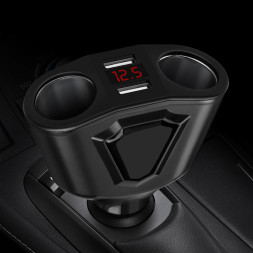 Разветвитель прикуривателя 2 выхода + 2USB (12/24V - 5V 3,1A / 3,1A) с вольтметром Черный