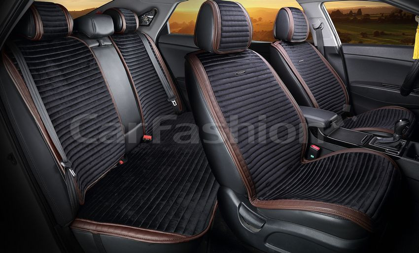 Комплект Накидок  «MONACO PLUS»  Коричневый/Черный/Коричневый  (велюр премиум класса/экокожа)