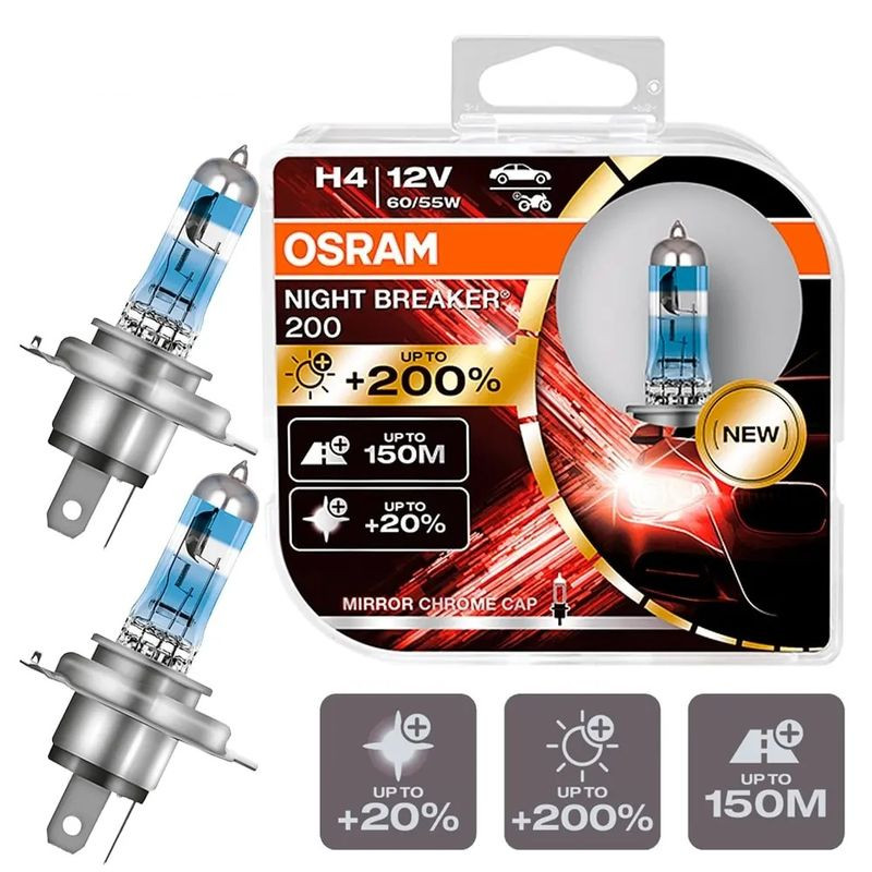 Лампа OSRAM 12V     H4   60/55W  NB200, 4050K, P43t  (2шт.) (+200%)