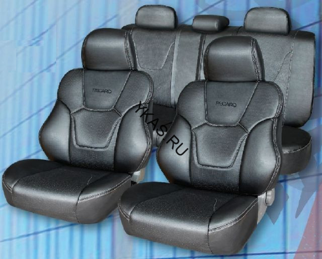 Набор чехлов  "PILOT B"  RECARO PLUS  Экокожа  Черный-Белый  (разд. подголовник)