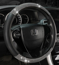 Оплетка на руль   Swarovski №3 - М,  Черный с белыми стразами