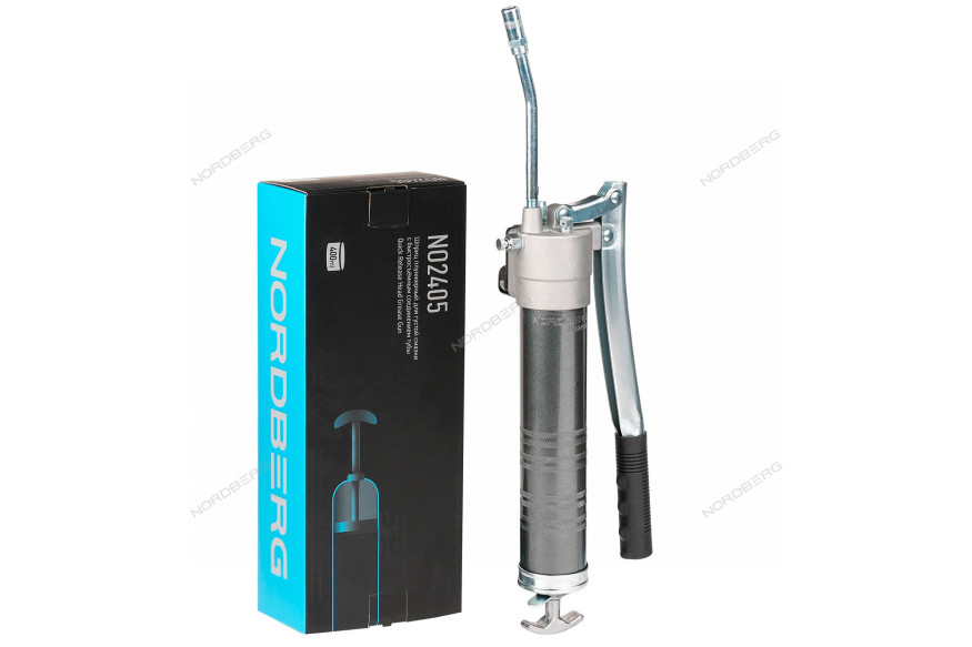 Шприц плунжерный NORDBERG NO2405 для густой смазки с быстросъёмным соединением головки на тубу (400 мл) 