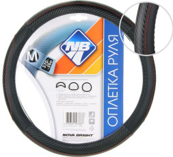 Оплетка  на руль  Nova Bright  48404 - М  экокожа, черная перфорированная со вставк, красная строчка