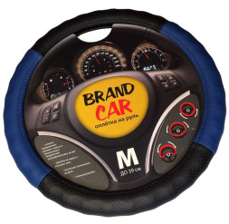 Оплетка на руль BRENDCAR "TREND" - М, Чёрный/Синий (экокожа/перфорация)