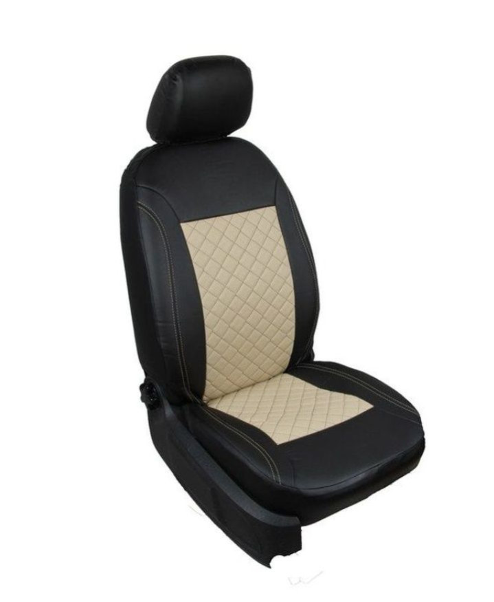 Чехлы  «ATOM LEATHER РОМБ», чёрный/бежевый/бежевый  (Экокожа)