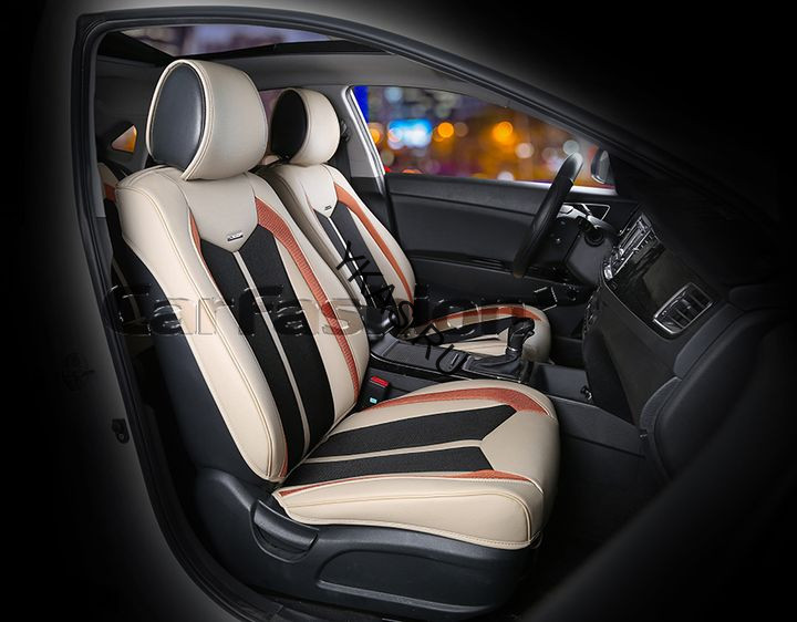 Накидки Фронт  «URBAN»  Бежевый/Чёрный/Св.Коричневый  (твид экстра-класса/экокожа)