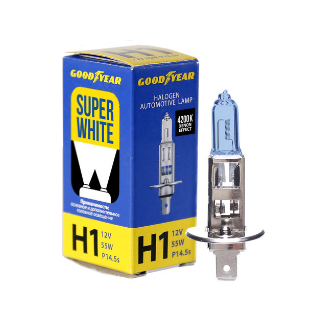 Автолампа GOODYEAR  12V  Н1  55W  P14,5s  Super White  (картон)