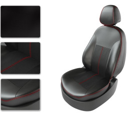 Авточехлы Экокожа Skoda Rapid (раздельная) с 2014г- черный с красной строчкой (Premium)