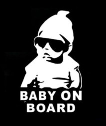 Наклейка "BABY ON BORD"  15x9см.  Белый  (ребенок в машине)