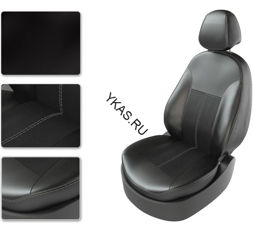 Авточехлы  Экокожа  Skoda  Rapid (раздельная) с 2014г-  черный с серой строчкой РОМБ (Premium)