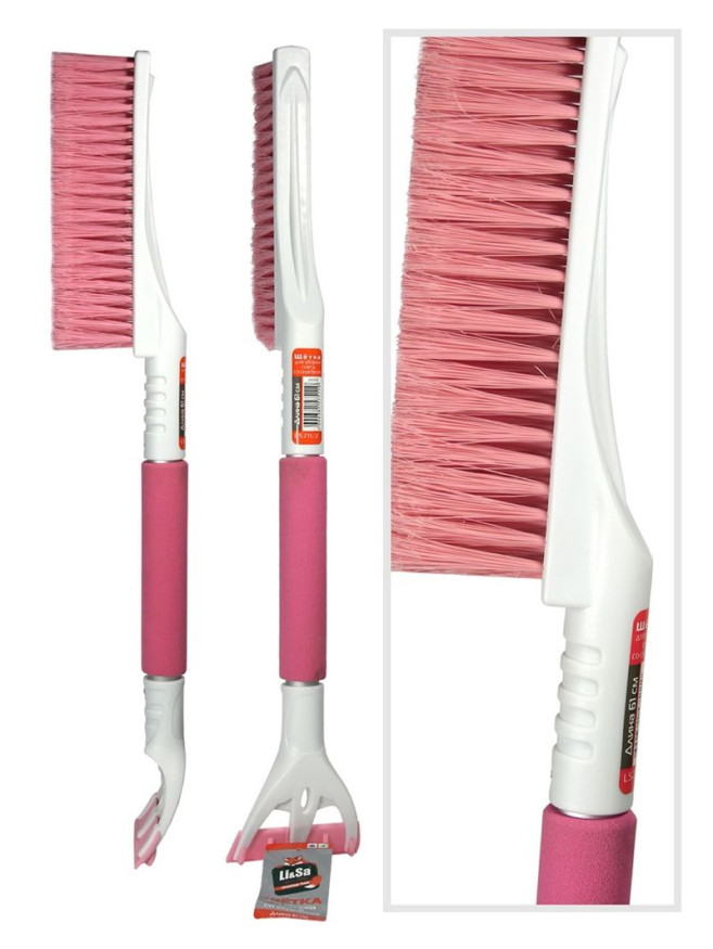 Щётка + скребок  для удал. снега и льда "Li-sa" поролоновая ручка, расщепленная щетина (61см)