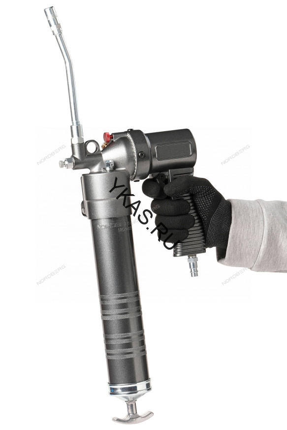 Шприц пневматический NORDBERG NO3402 для густой смазки с быстросъёмным соединением головки на тубу и поворотом рукоятки (400 мл) 