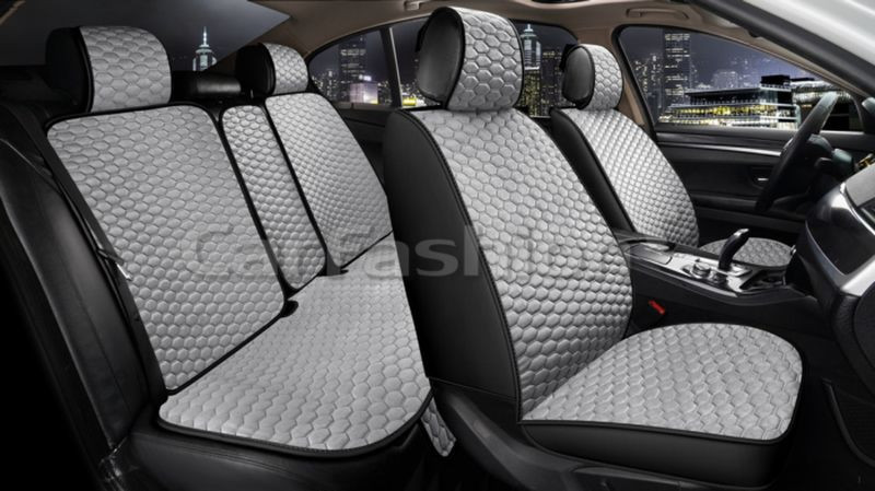 Комплект Накидок   «SOTA»  Серый/Черный/Серый  (велюр/экокожа)