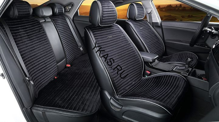 Комплект Накидок  «MONACO PLUS»  Чёрный/Чёрный/Белый  (велюр премиум класса/экокожа)