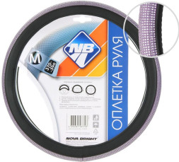 Оплетка на руль Nova Bright 48415 - М экокожа, черная с розовыми стразами