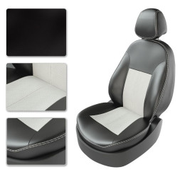 Авточехлы Экокожа Skoda Rapid (раздельная) с 2014г- черный-серый (Premium)