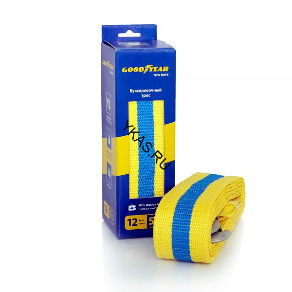 Трос буксировочный  "GOODYEAR"  12т лента 65мм х 5м, 2 крюка, сумка