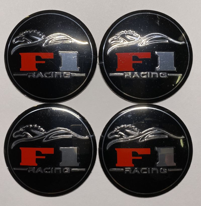 Этикетки на диски (метал)  диам. 56,5мм.  "F1" черный  (4 шт.)