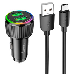 АЗУ  HOCO  2USB (12/24V - 5V 2,4A) 18W + кабель TYPE-C  Черный
