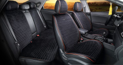 Комплект Накидок  «MONACO PLUS»  Чёрный/Чёрный/Красный  (велюр премиум класса/экокожа)