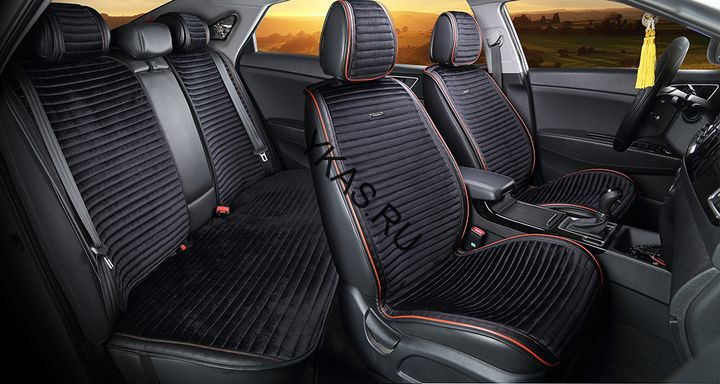 Комплект Накидок  «MONACO PLUS»  Чёрный/Чёрный/Красный  (велюр премиум класса/экокожа)