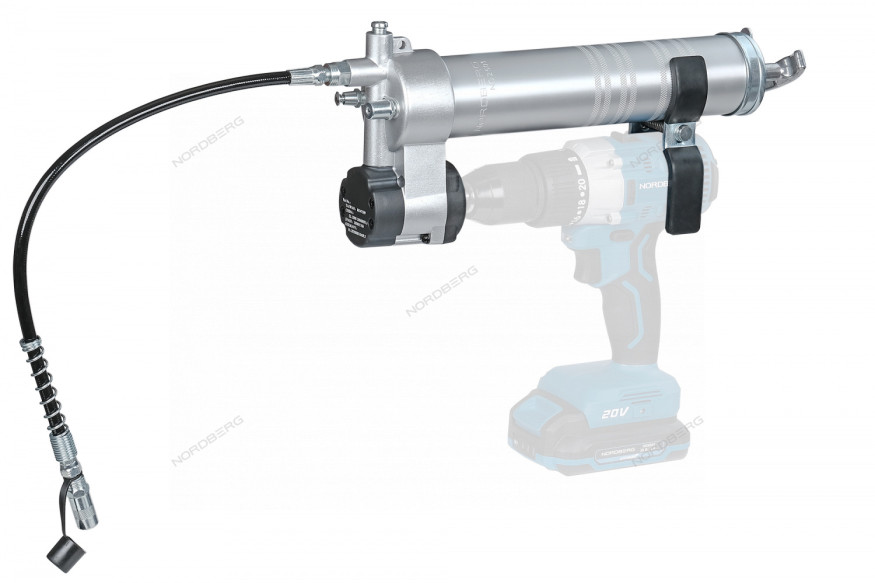 Шприц-насадка плунжерная NORDBERG NO2501 на шуруповерт для густой смазки (400 мл)