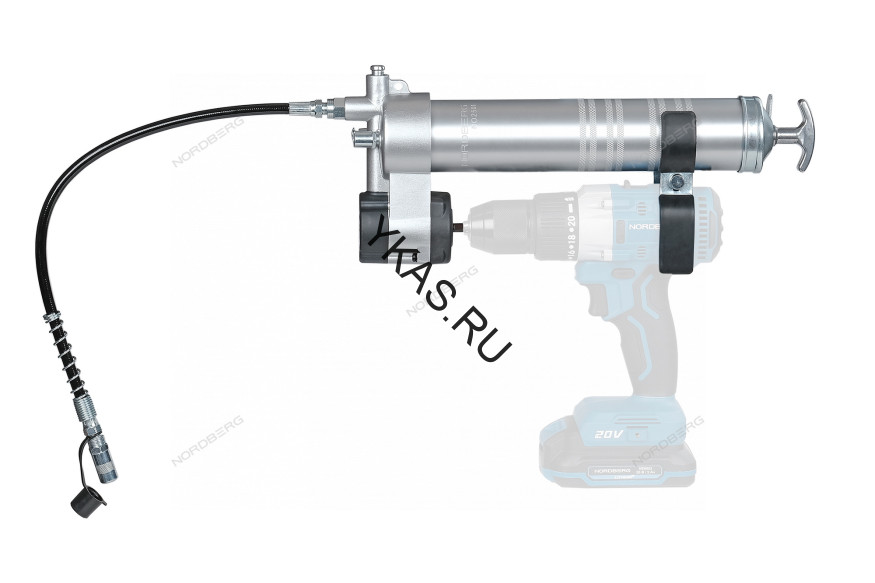 Шприц-насадка плунжерная NORDBERG NO2501 на шуруповерт для густой смазки (400 мл)