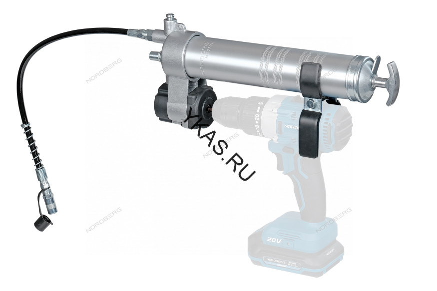 Шприц-насадка плунжерная NORDBERG NO2501 на шуруповерт для густой смазки (400 мл)