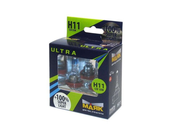 Лампа МАЯК 12V    Н11  55W  Ultra PGJ19-2 Super Light+100% (к-кт 2шт)
