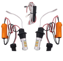 SOLAR Свет-од 12V T20 (2 контакта) 42 SMD (бел/желтый) ДХО+поворот/зад.ход+поворо (2шт)