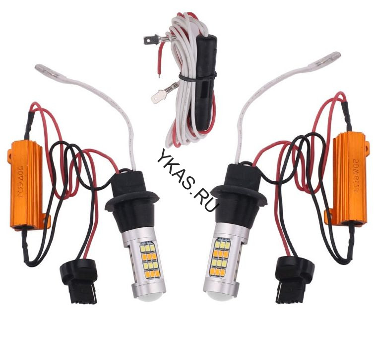 SOLAR  Свет-од  12V  T20  (2 контакта)  42 SMD (бел/желтый) ДХО+поворот/зад.ход+поворо (2шт)