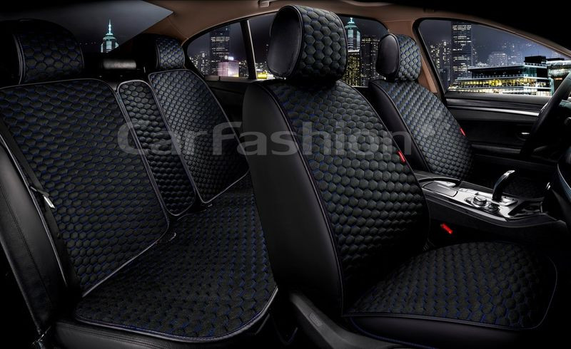 Комплект Накидок   «SOTA»  Черный/Черный/Синий  (велюр/экокожа)