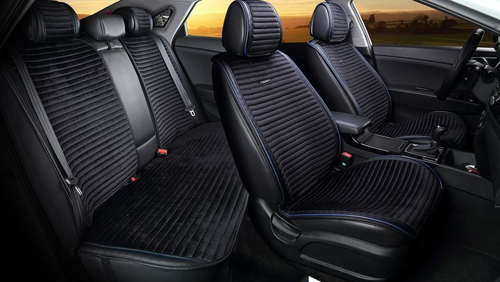 Комплект Накидок  «MONACO PLUS»  Чёрный/Чёрный/Синий  (велюр премиум класса/экокожа)