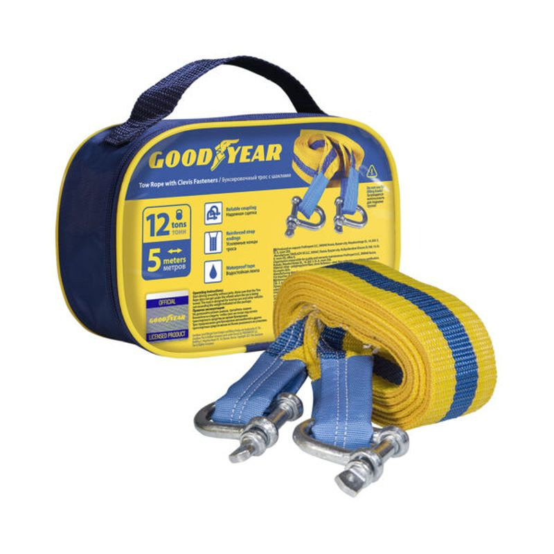 Трос буксировочный  "GOODYEAR" с шаклами 12т лента 65мм х 5м, сумка