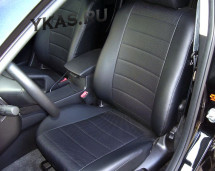 АВТОЧЕХЛЫ  Экокожа  VW Polo седан с 2010-2015г. черный-серый  (Цельная)