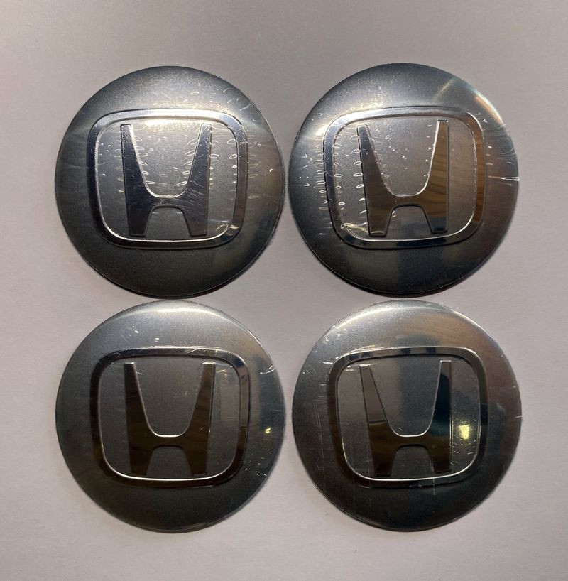 Этикетки на диски (метал)  диам. 56,5мм.  "HONDA" серебро  (4 шт.)