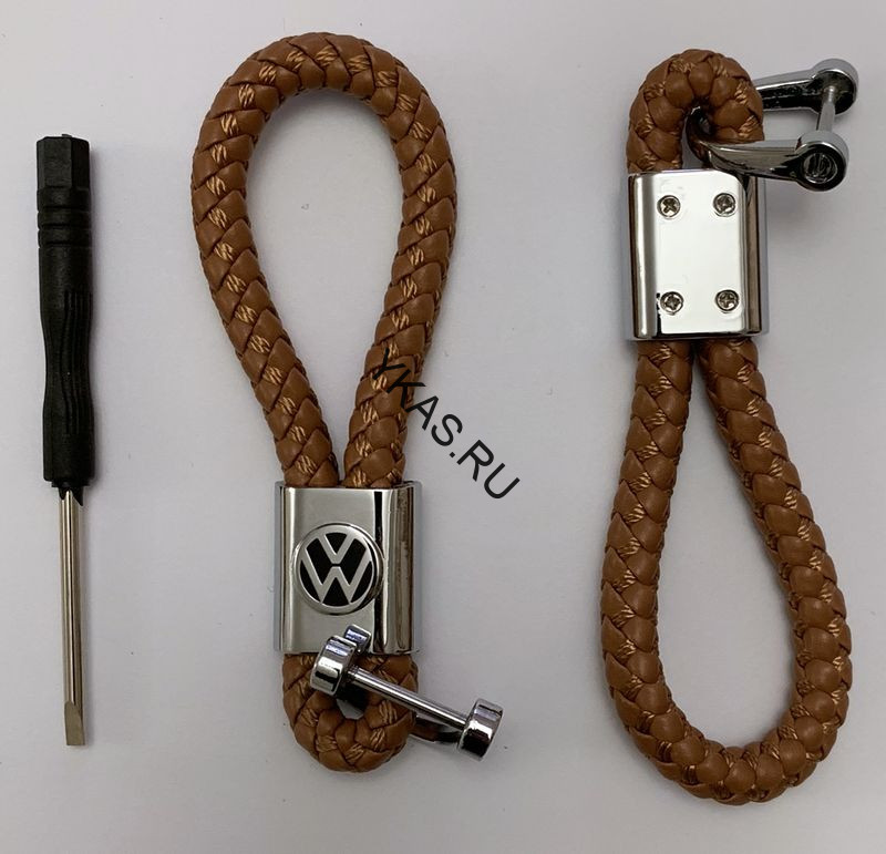Брелок кожа плетенная  VW  Коричневый