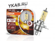 Лампа OSRAM 12V     H4   60/55W  FBR BOX  P43t  2600K  (2шт.) (всепогодн.жёлтый свет+60%)