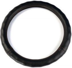 Оплетка на руль DC Волна M гладкая экокожа черная с коричневый строчкой