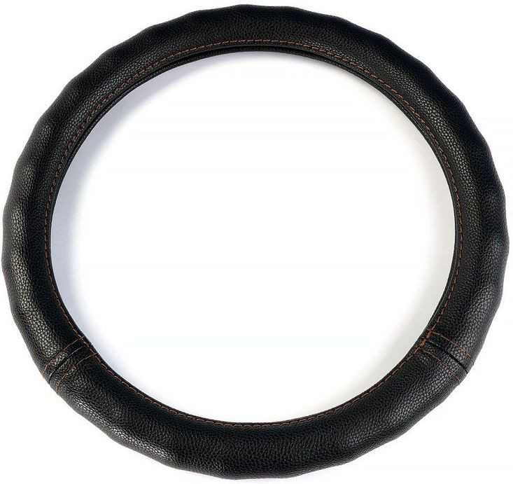 Оплетка на руль  DC  Волна M  гладкая экокожа черная с коричневый строчкой