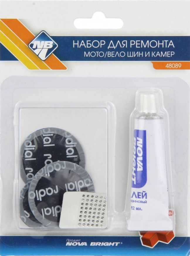 Набор резиновых заплаток для ремонта шин "Nova Bright" (2шт х 42мм, 3шт х 32мм, клей и рашпиль)