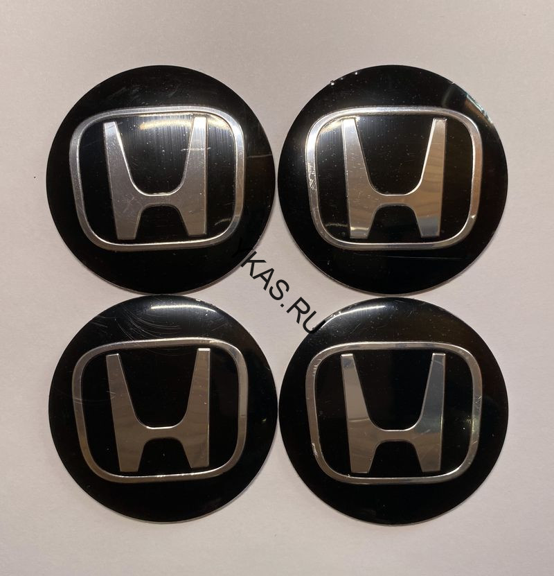 Этикетки на диски (метал)  диам. 56,5мм.  "HONDA" черный  (4 шт.)