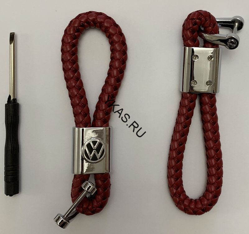 Брелок кожа плетенная  VW  Красный