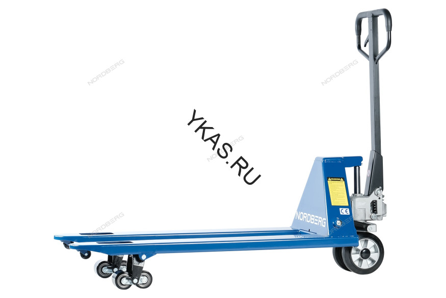 Усиленная тележка складская (рохла) гидравлическая NORDBERG N3901-25R с резиновыми колесами