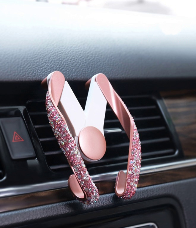 Держатель телефона  "Carlife" на дефлектор  (52-105 мм) стразы, Розовый