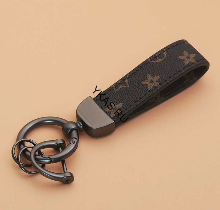 Брелок кожаный (держатель ключей) с принтом Louis Vuitton звезды, коричневый