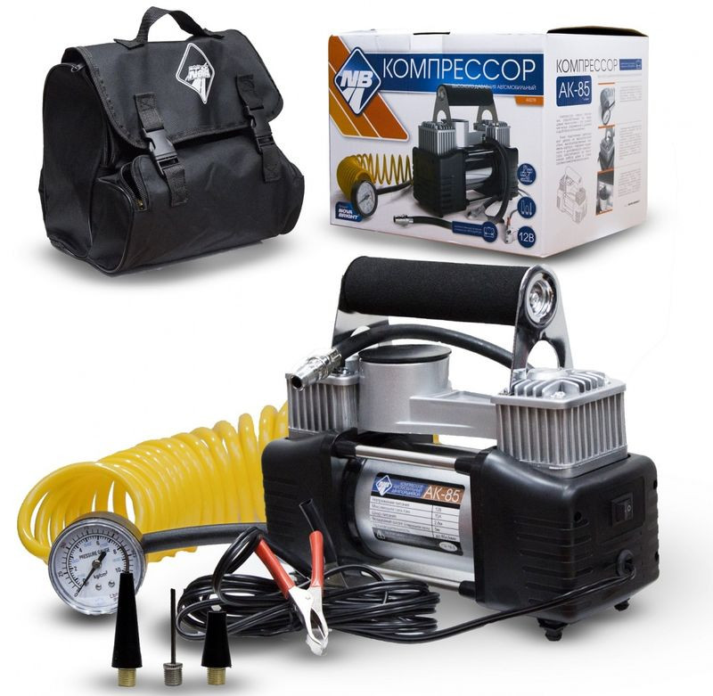 Компрессор  TORNADO АК-85  10Атм/85л/150 PSI/клеммы /двухпоршневой/шланг/метал.корпус/ СУМКА